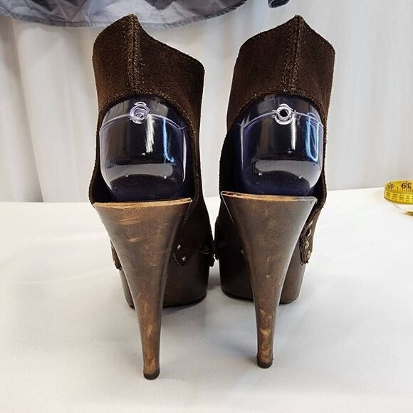 Charles David Size 37 Gabriela Brown Suede Platform Peep Toe Heels (a) - Picture 5 of 10